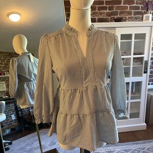 Monteau Grey & White Striped Blouse -Sz M